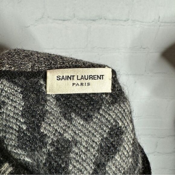 Saint Laurent gray wool alpaca leopard print sweater size XS unisex - Picture 7 of 10